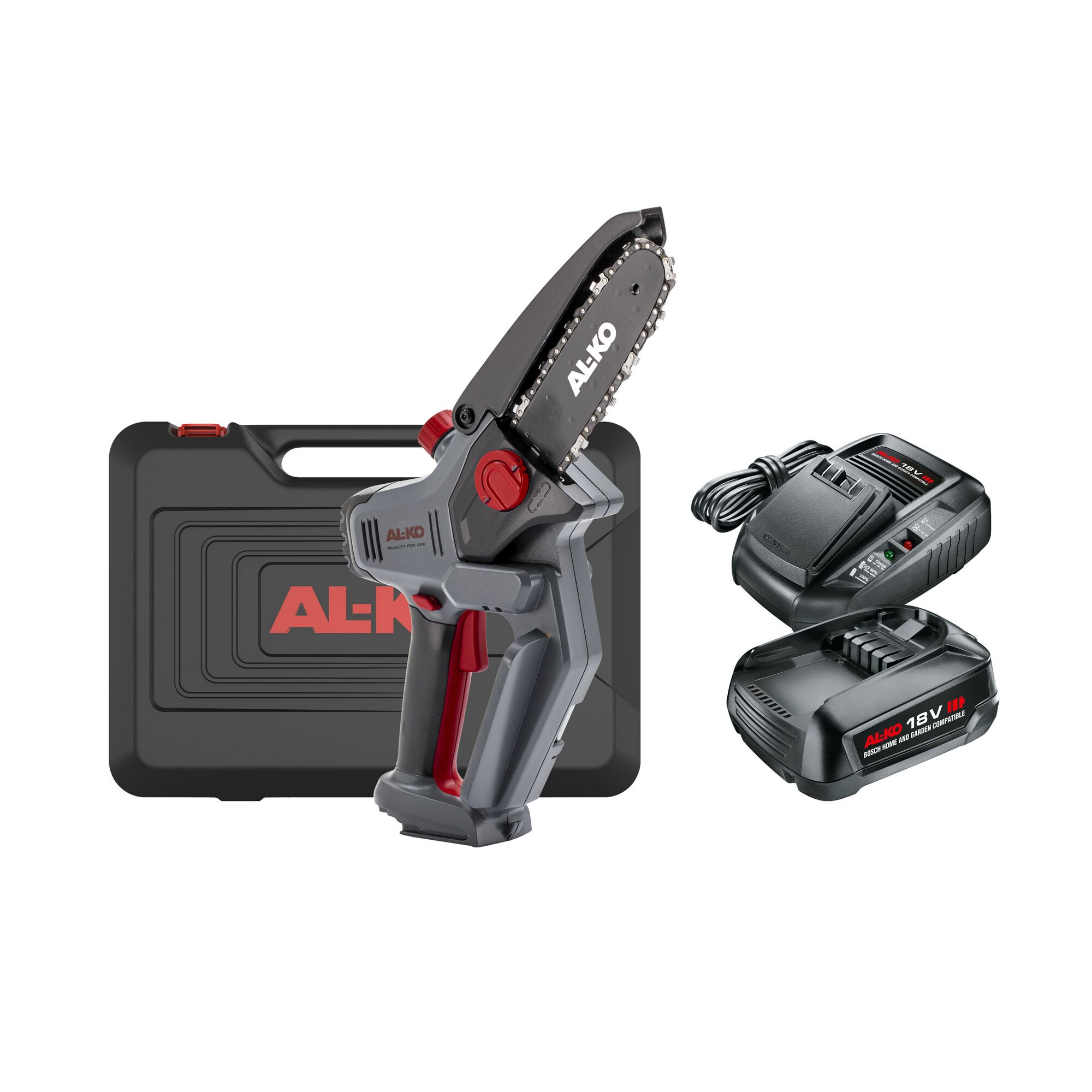 AL-KO Akku-Kettensäge, Ladegerät und Transportkoffer