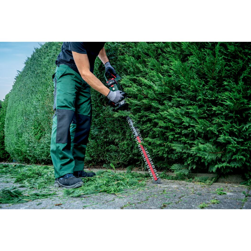 Person schneidet Hecke mit Akku-Heckenschere