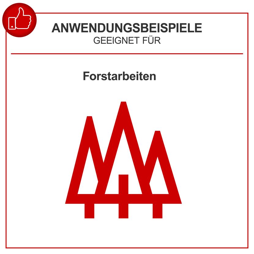 Drei rote Tannenbäume als Symbol für Forstarbeiten