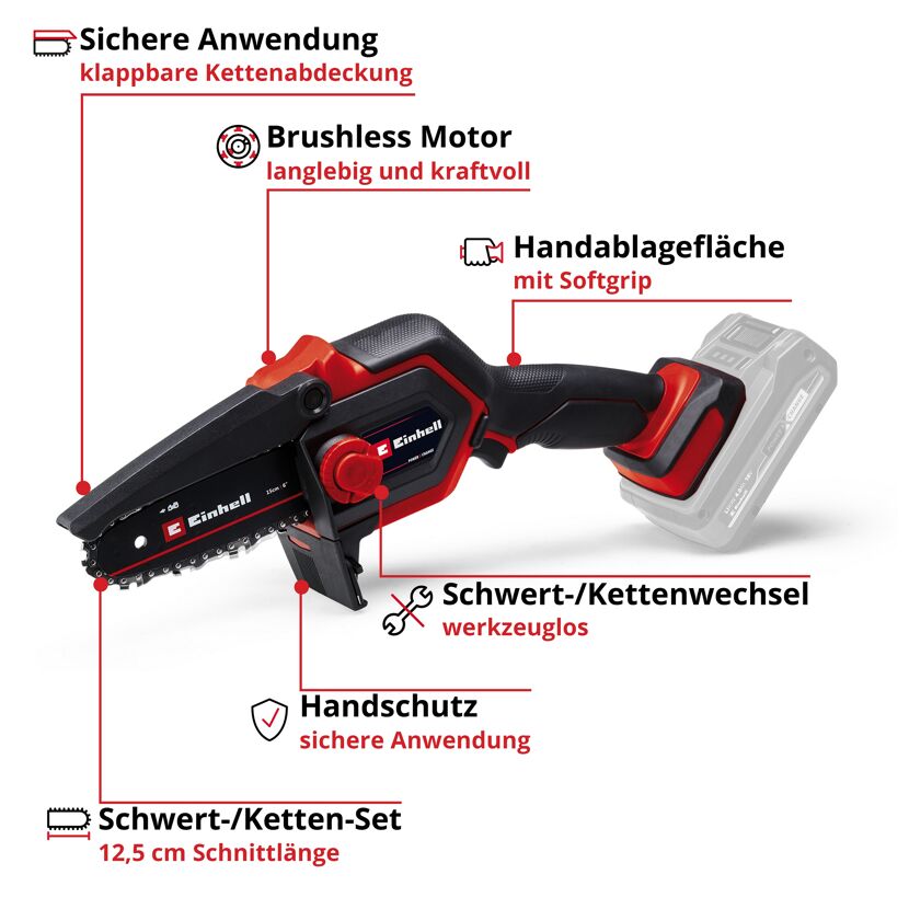 Akku-Astsäge mit Schwert und Kette