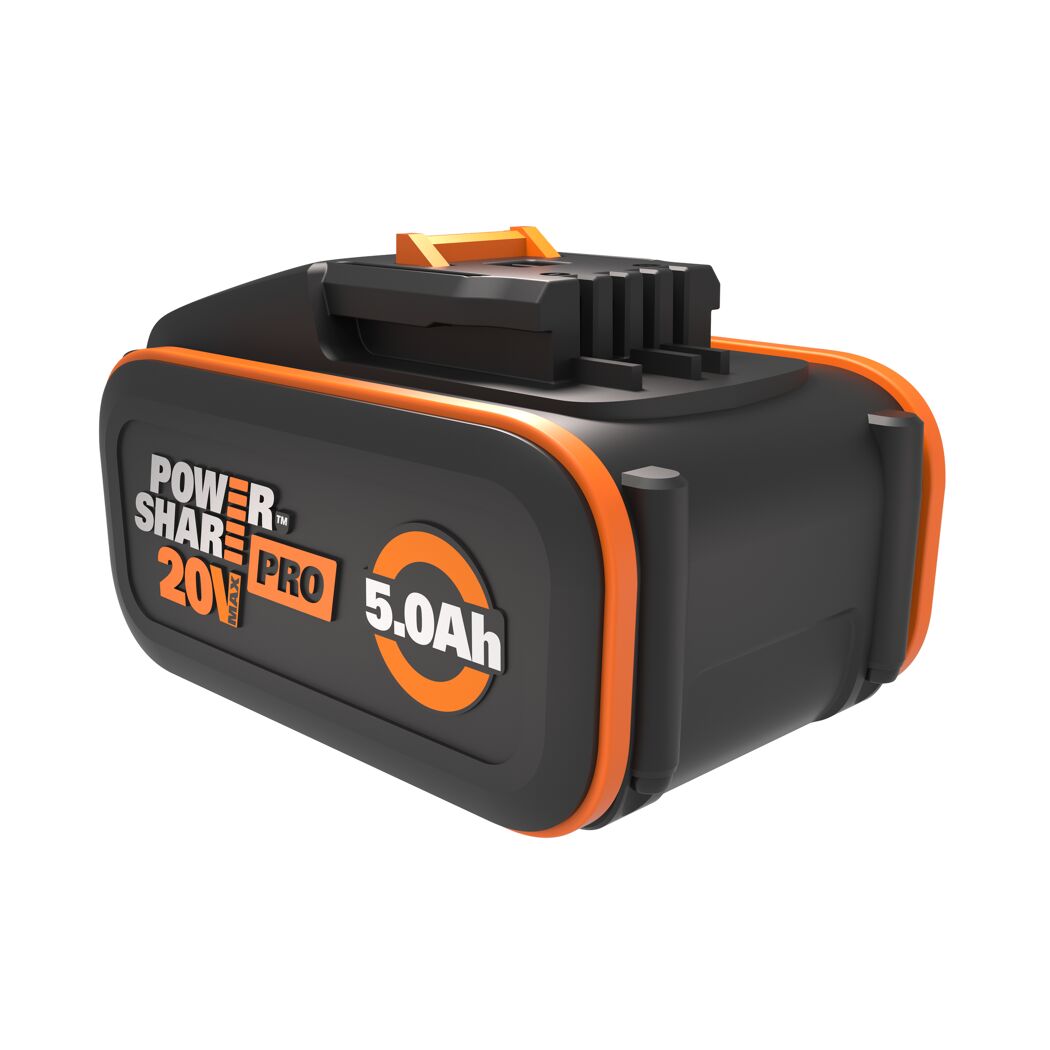 Akku mit Aufschrift "POWERSHARE 20V PRO 5.0Ah"