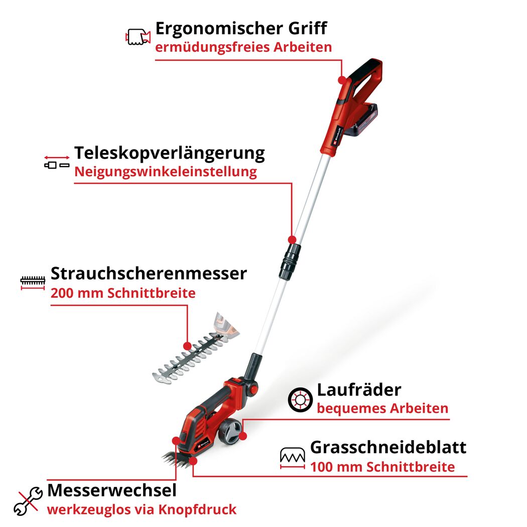 Akku-Gras- und Strauchschere 'GE-CG 18/100 Li T' mit Akku und Ladegerät