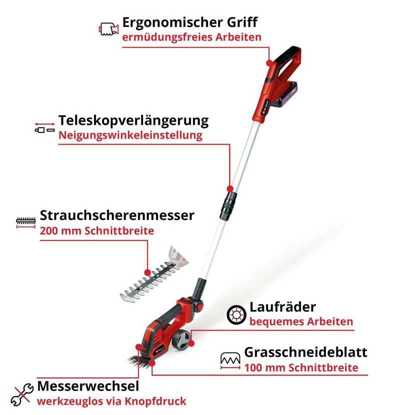 Akku-Gras- und Strauchschere 'GE-CG 18/100 Li T' mit Akku und Ladegerät