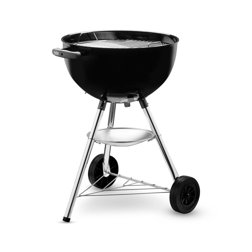 Schwarzer Weber Holzkohlegrill mit drei Beinen und Rollen