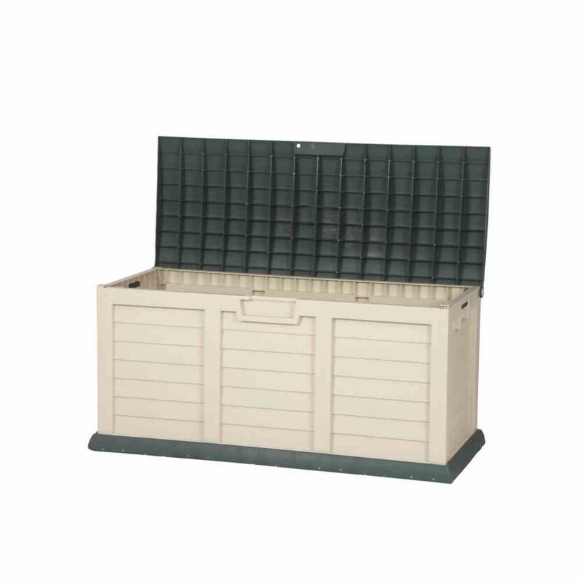 Beige Kunststoff-Kissenbox mit offenem Deckel