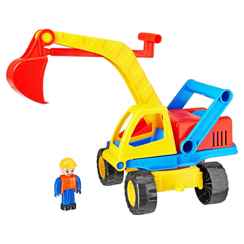 Bunter Spielzeugbagger mit Spielfigur