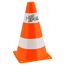 Orangefarbener Pylon mit weißem Streifen und Aufschrift New Sport