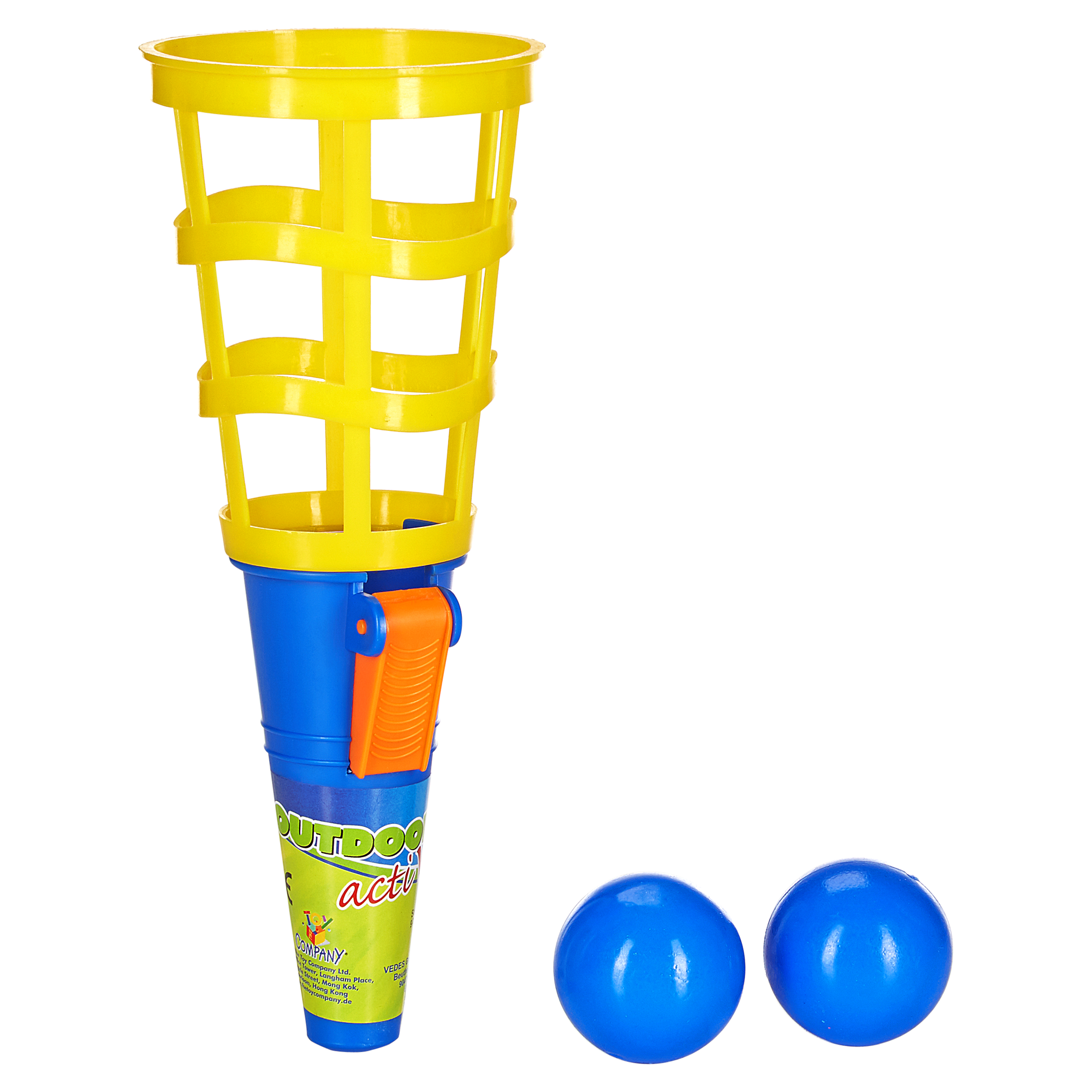 Fangbecher mit 2 Bällen blau/gelb + product picture