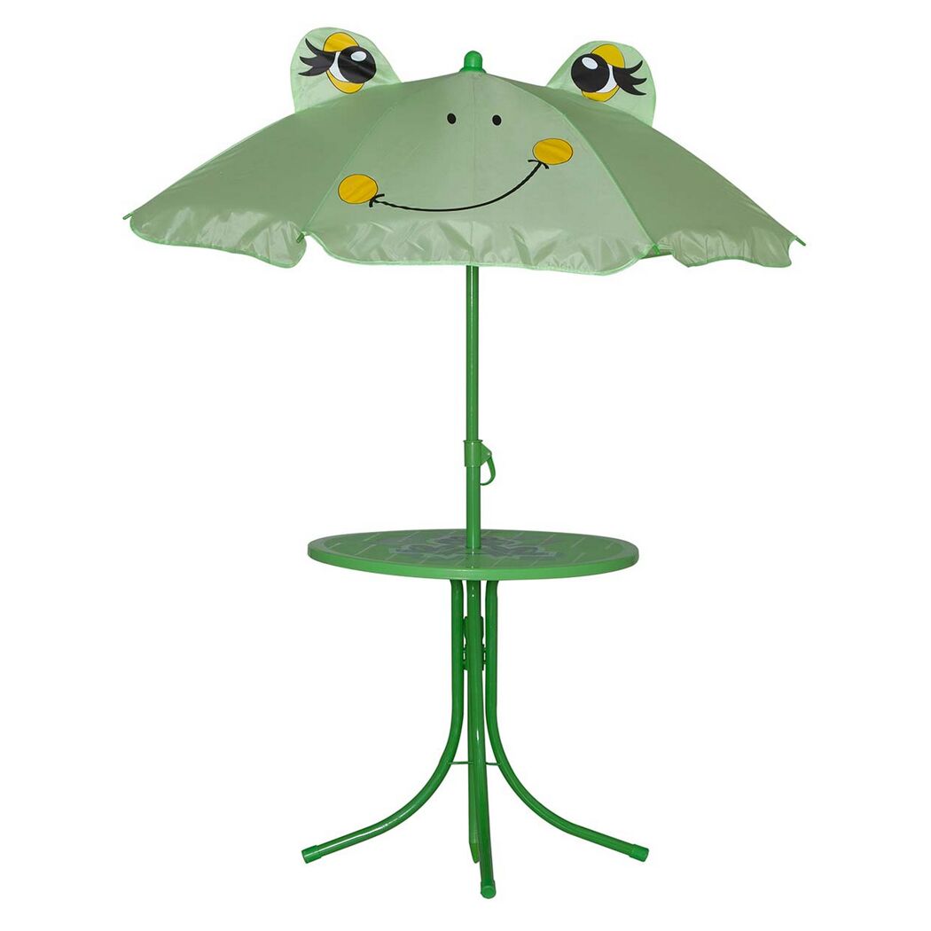 Grünes Kinder-Gartentisch-Set mit Frosch-Sonnenschirm
