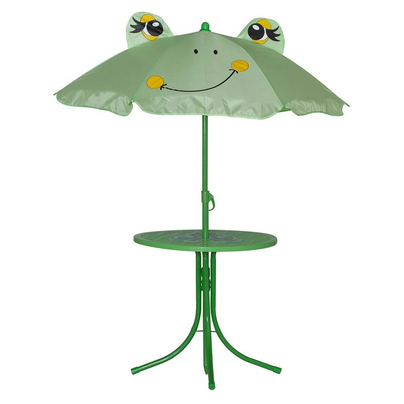 Grünes Kinder-Gartentisch-Set mit Frosch-Sonnenschirm