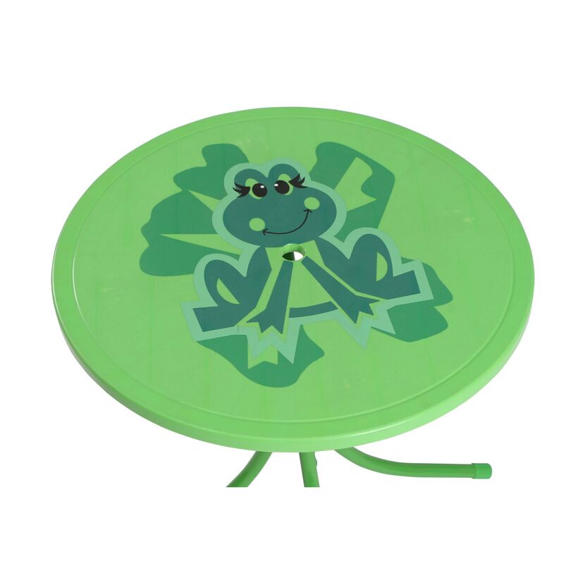 Grüner Kindertisch mit Froschmotiv.