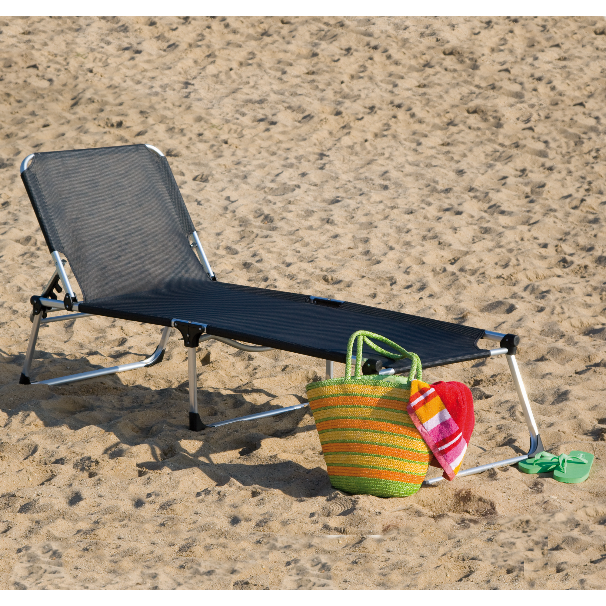 Dreibeinliege 'Alu-XXL' schwarz 201 x 69 x 38 cm