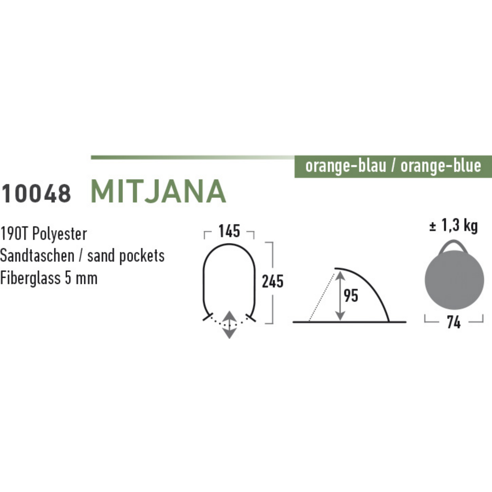 High Peak Pop-Up-Strandmuschel 'Mitjana' 245 x 145 x 95 cm + product picture