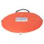 Eingerollte orange Strandmuschel mit Etikett