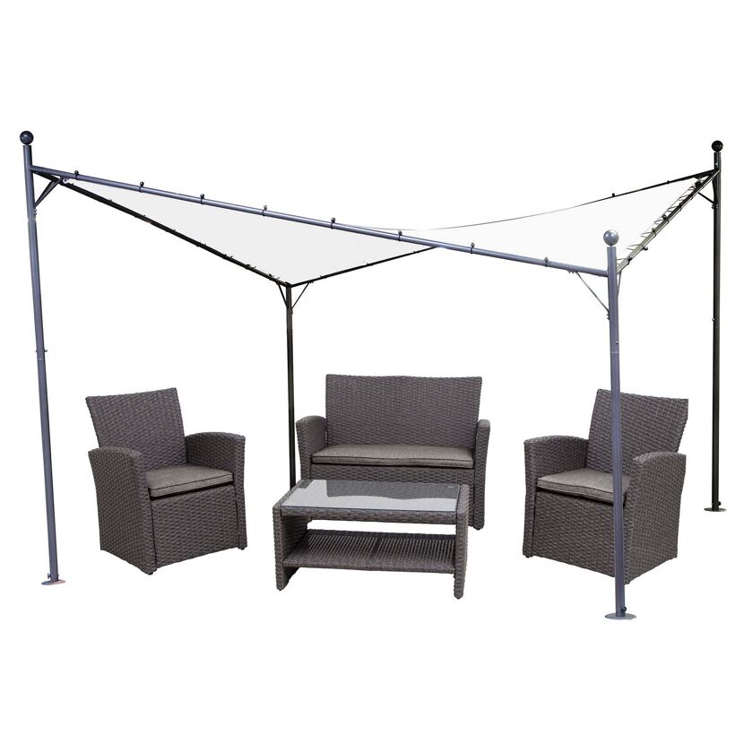 Pavillon mit Lounge-Set aus Polyrattan