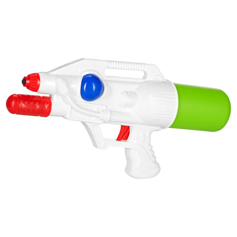 Weiße Wasserpistole mit grünem Tank