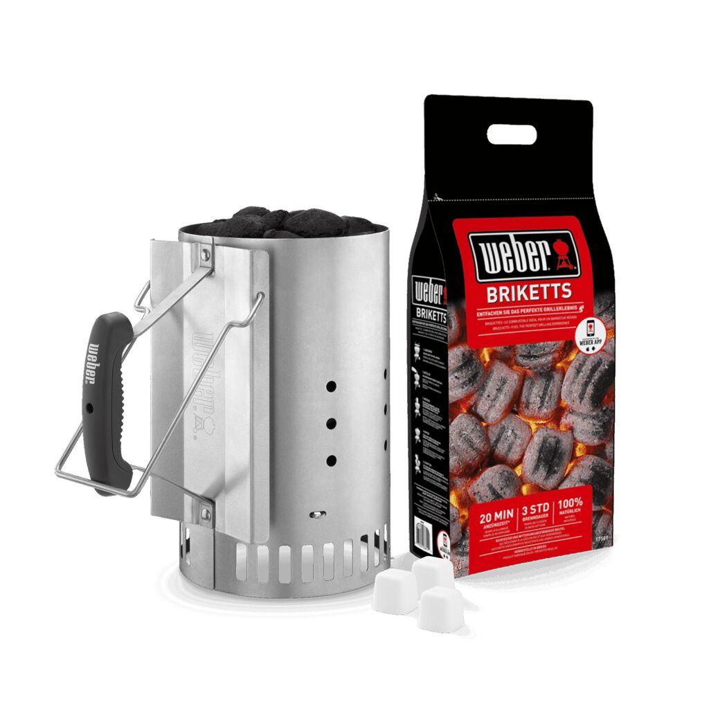 Weber Anzündkamin mit Briketts und Anzündwürfeln