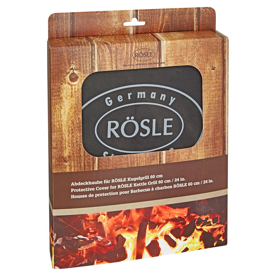 Schwarze Abdeckhaube für RÖSLE Kugelgrill in Verpackung