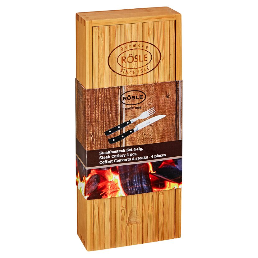 RÖSLE Steakbesteck-Set, 4-teilig, in Bambusbox