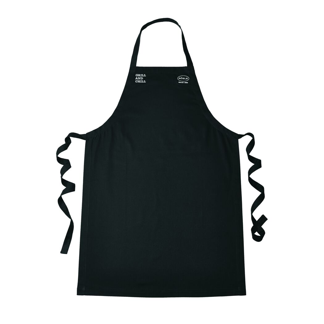 Schwarze Grillschürze mit weißem "Grill and Chill" Schriftzug