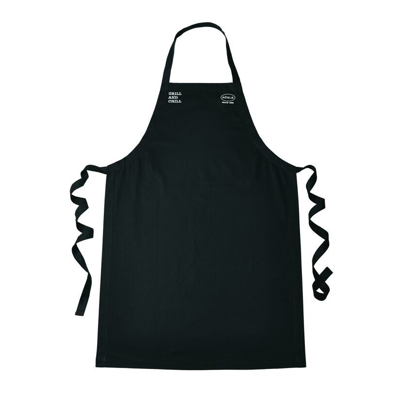 Schwarze Grillschürze mit weißem "Grill and Chill" Schriftzug