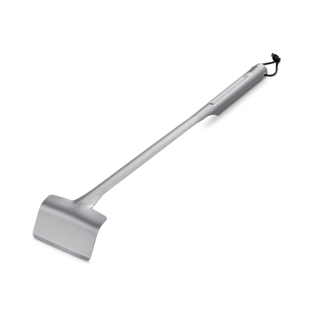 Metallischer Holzkohleschieber mit langem Griff und Lederband