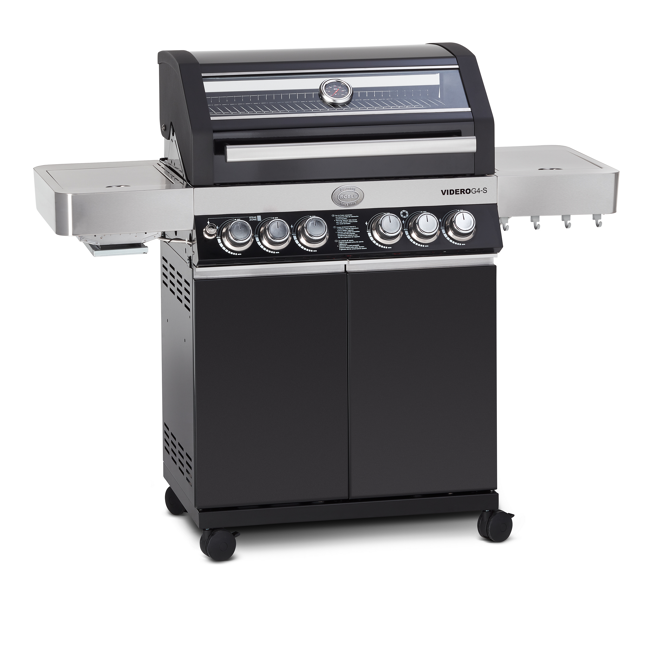 Bild von BBQ-Station 'Videro G4-S' schwarz inkl. Abdeckhaube und Drehspieß