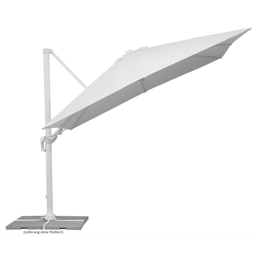 Weißer Ampelschirm Rhodos Twist Bianco, 300 x 300 cm
