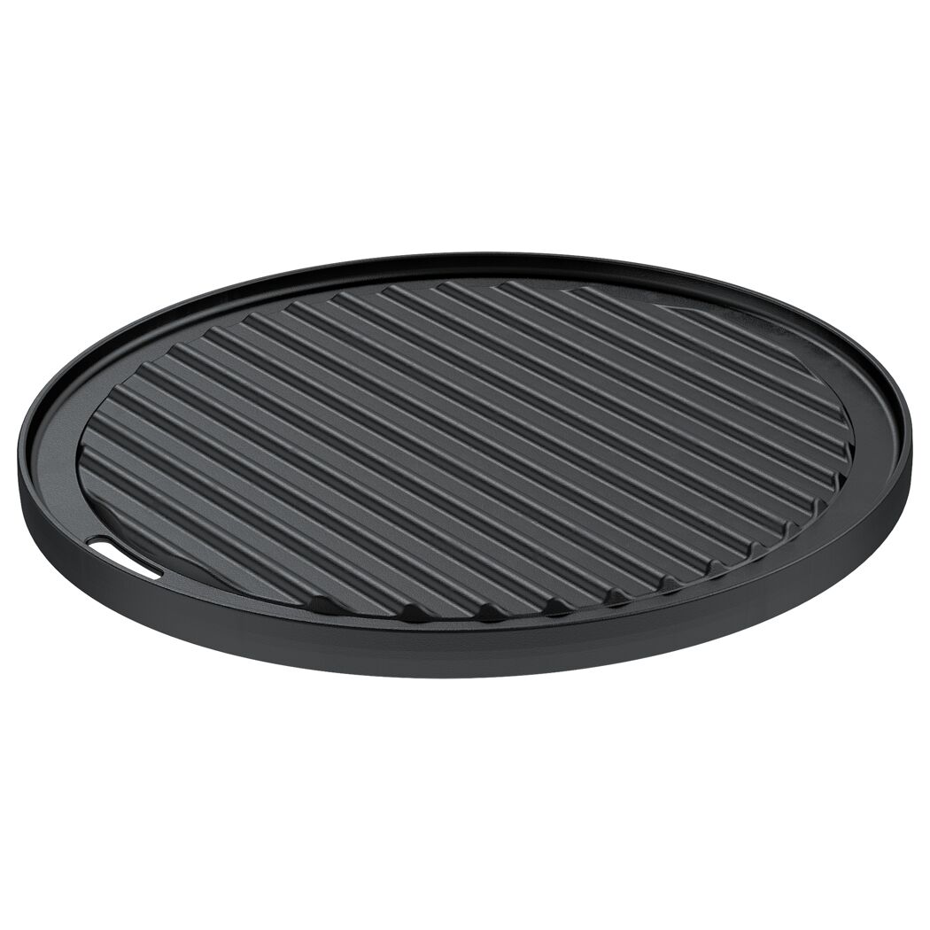 Runde, geriffelte Grillplatte in Schwarz