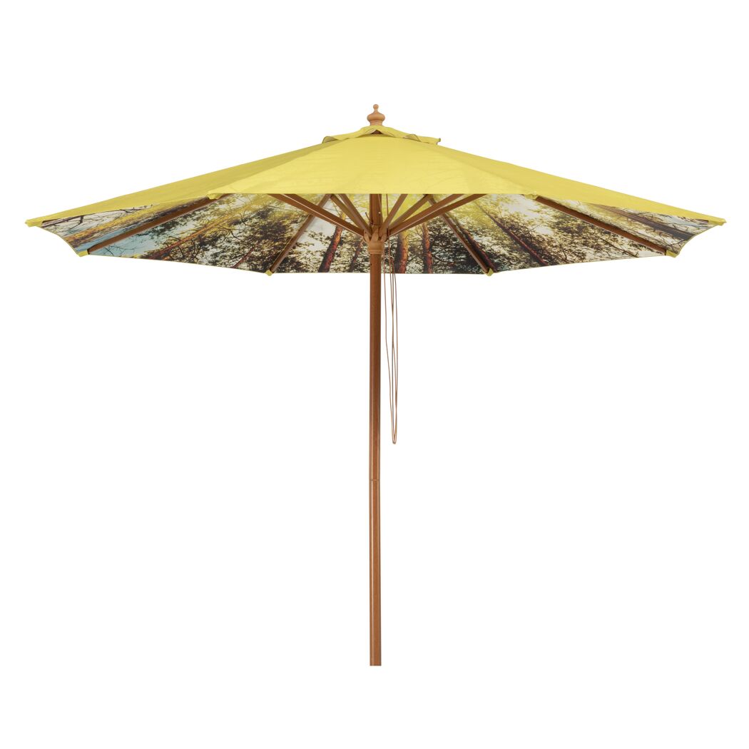 Gelber Sonnenschirm MALAGA 300/8 FOREST mit Walddruck