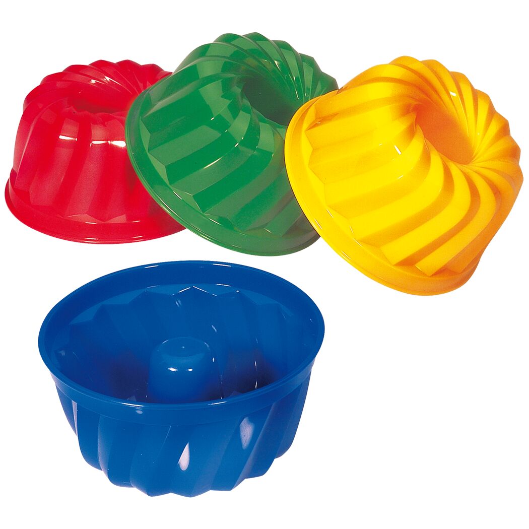Roter, grüner, gelber und blauer Sandgugelhupf