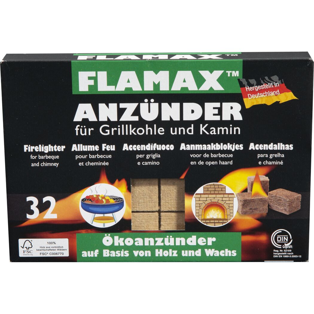 Flamax Ökoanzünder 32 Stück für Grill und Kamin