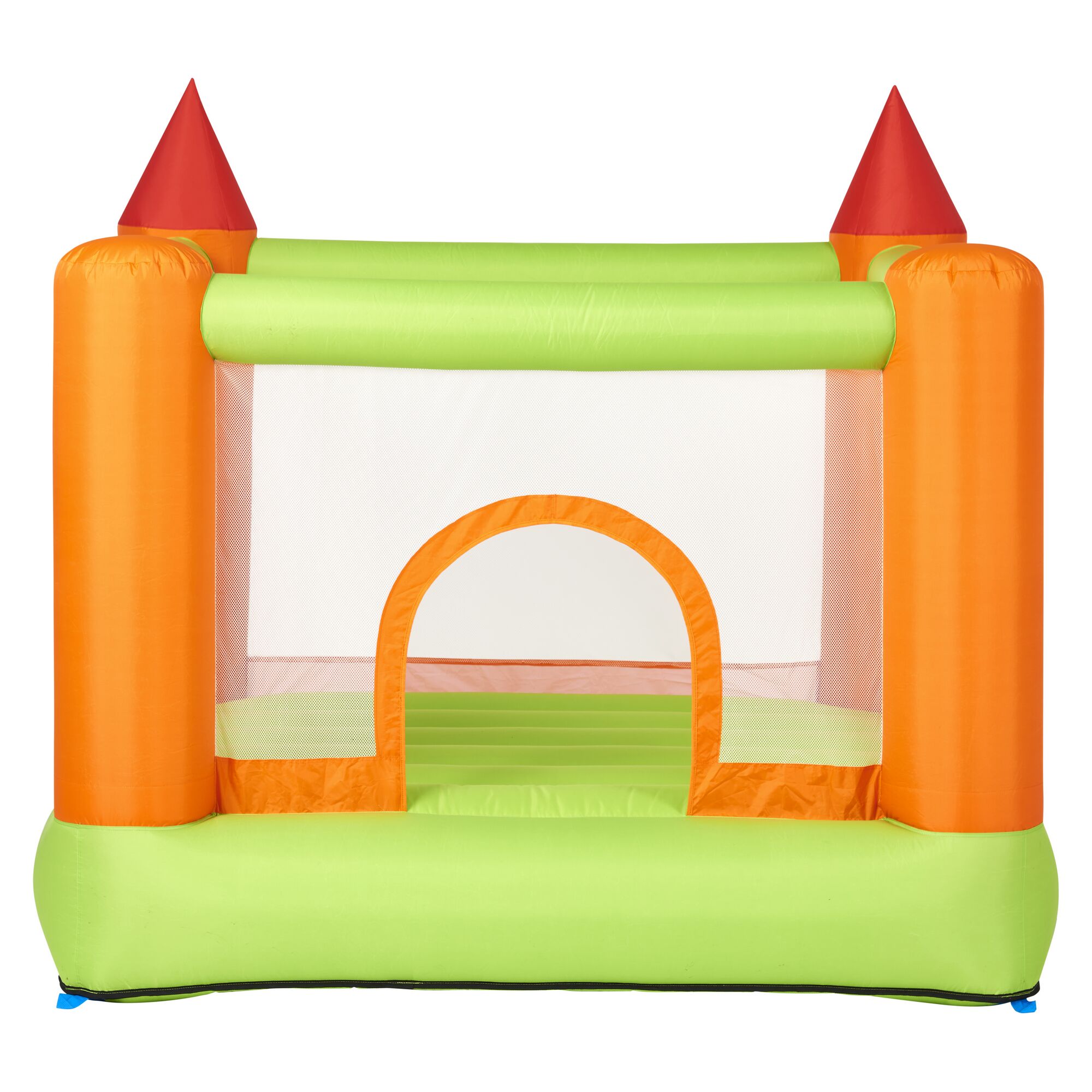 Orange-grüne Hüpfburg in Form einer Burg