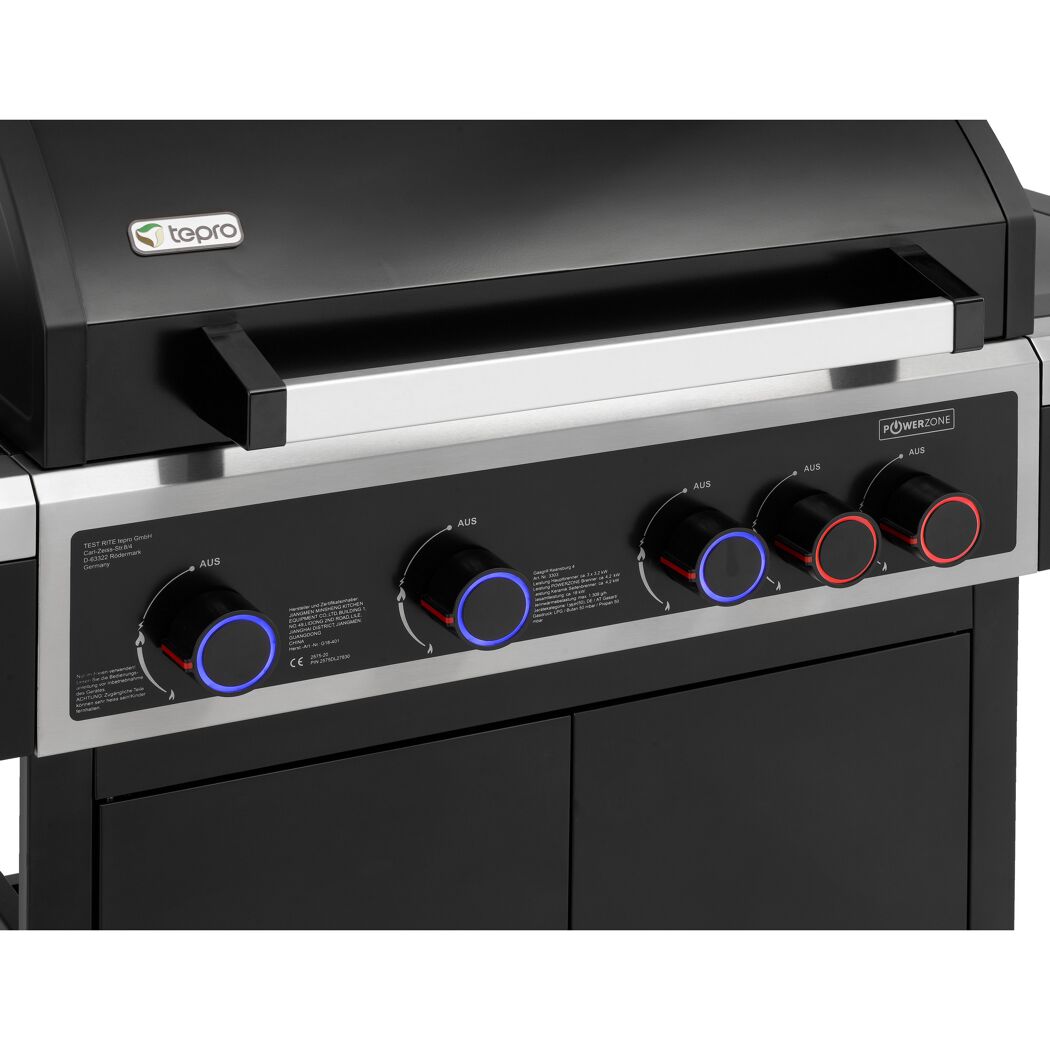 Schwarzer Gasgrill mit Bedienelementen