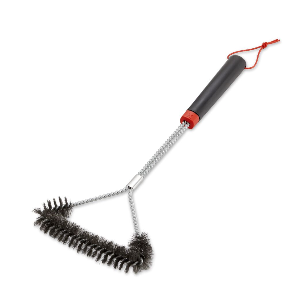Dreiseitige Grillbürste mit langem Griff