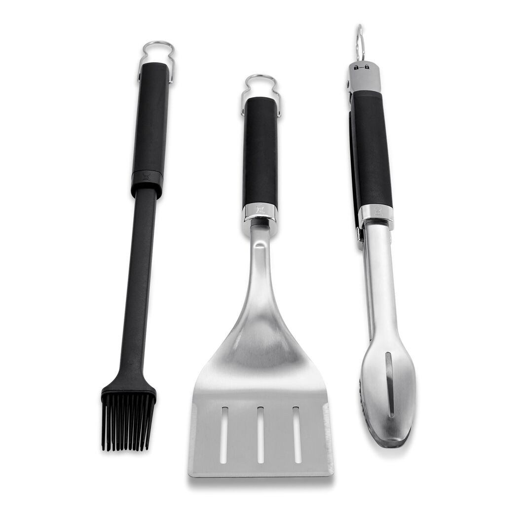 Grillbesteck 3-teilig: Pfannenwender, Grillzange, Grillbürste