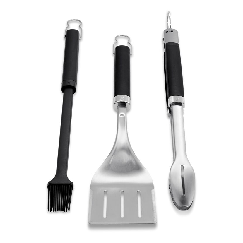 Grillbesteck 3-teilig: Pfannenwender, Grillzange, Grillbürste