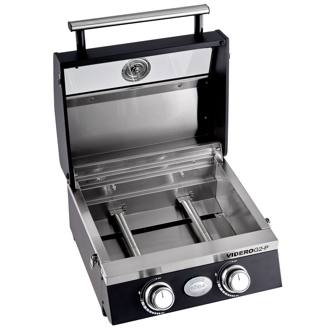 Geöffneter Gasgrill Videro G2-P von Rößle