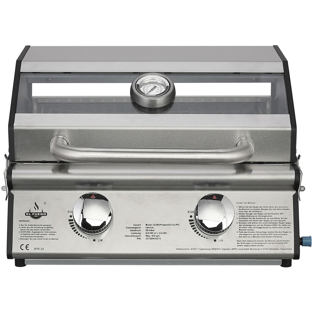 Gasgrill mit zwei Brennern und geschlossenem Deckel