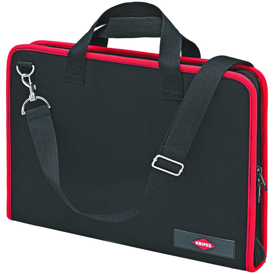 Schwarze Werkzeugtasche von Knipex mit rotem Rand und Tragegurt