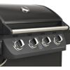 Schwarzer Gasgrill mit vier Drehreglern.