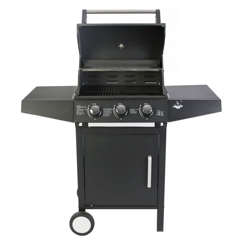 Gasgrill San Angelo mit drei Brennern und geöffnetem Deckel