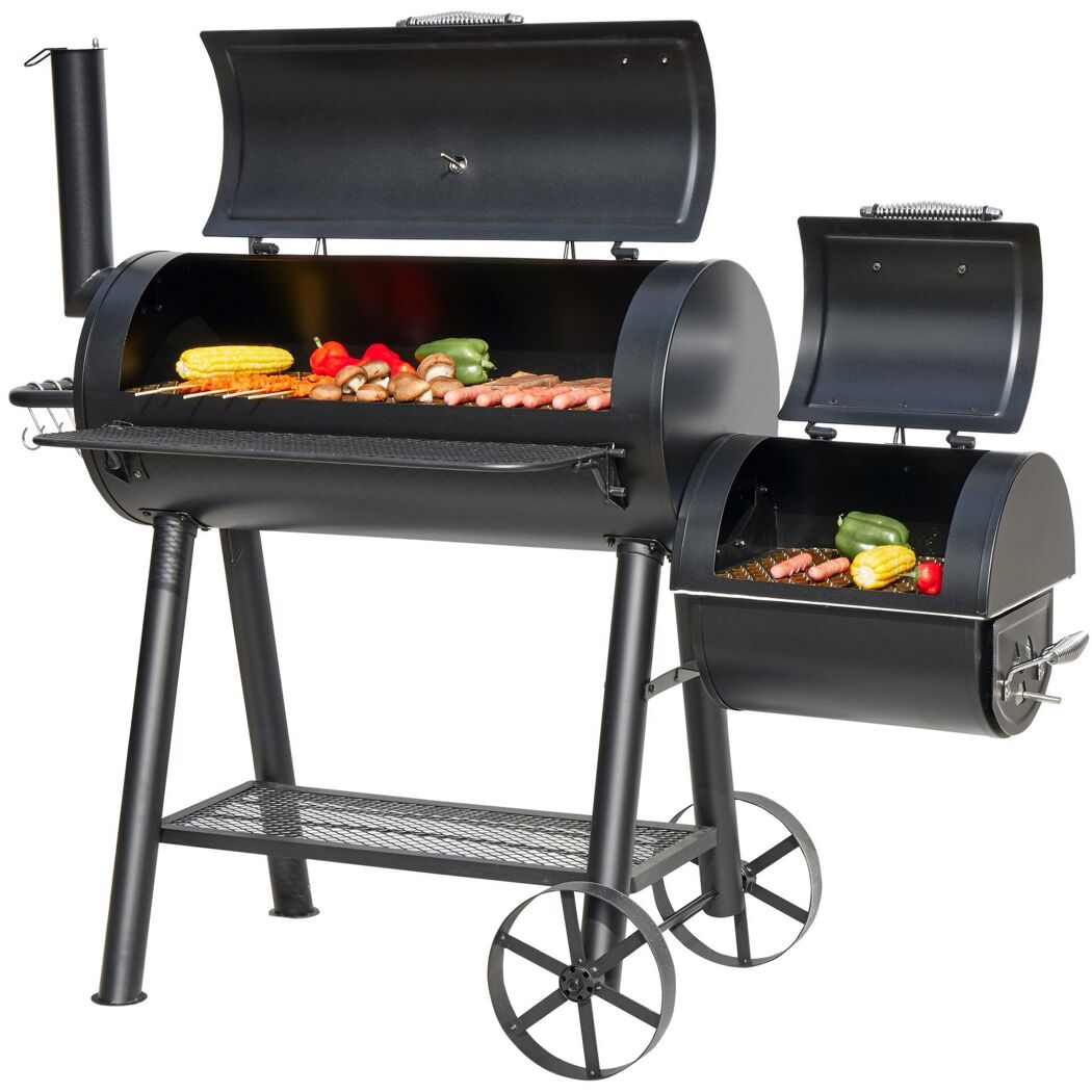 Schwarzer Smoker Buffalo El Fuego mit Grillgut