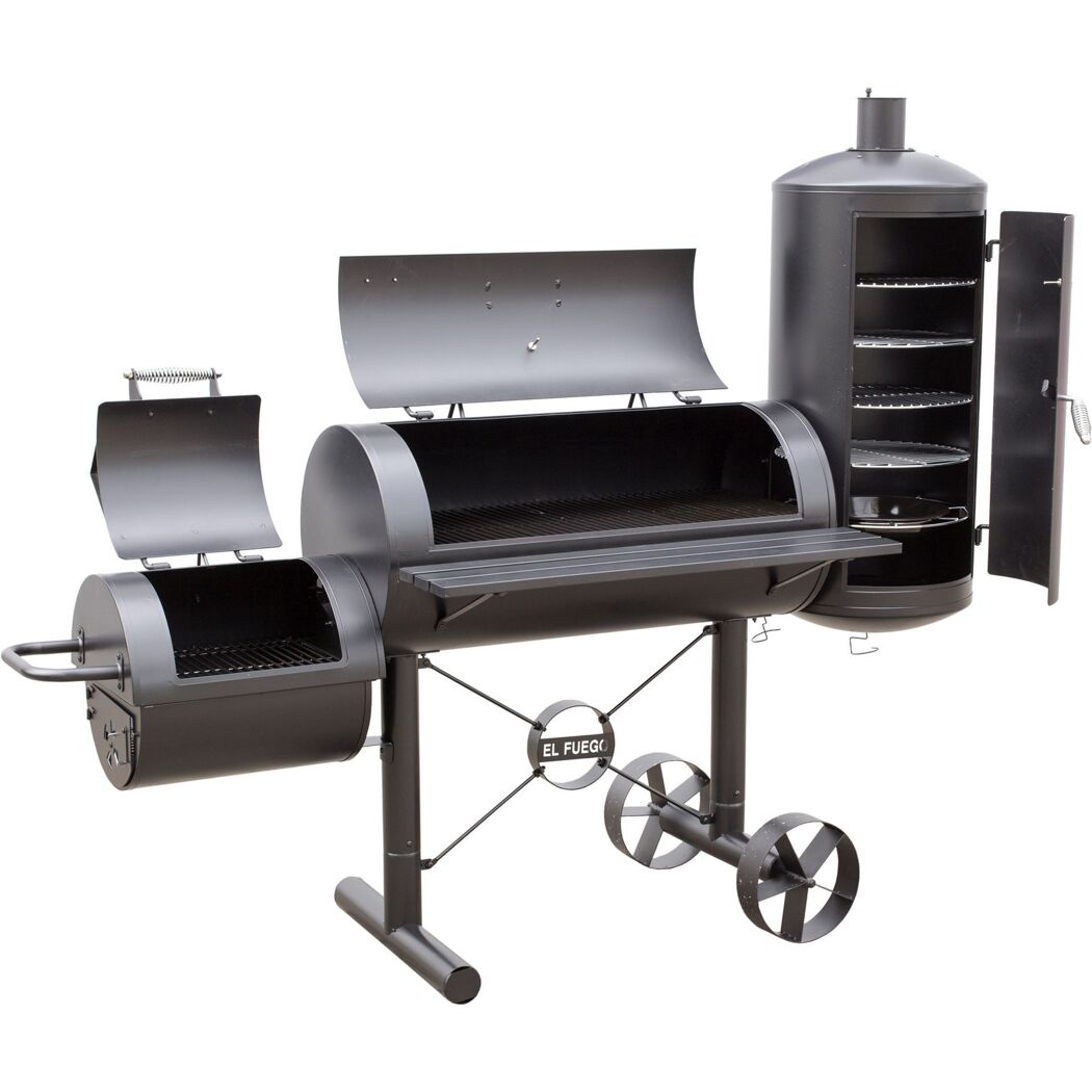 Schwarzer El Fuego Kiona Smoker mit geöffneten Deckeln