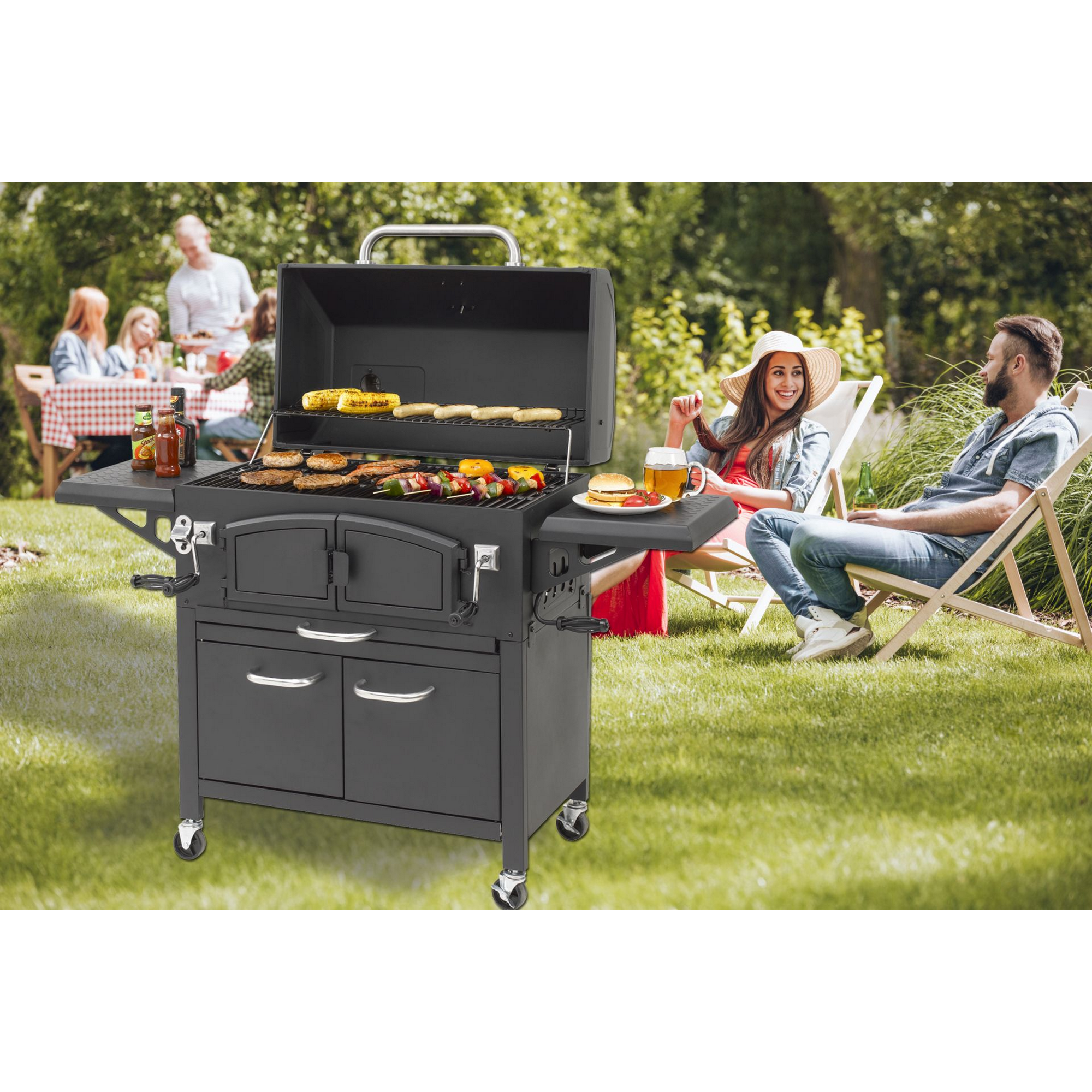 Holzkohlegrill 'Grand Ontario' schwarz 154 x 131 x 68,5 cm + product picture