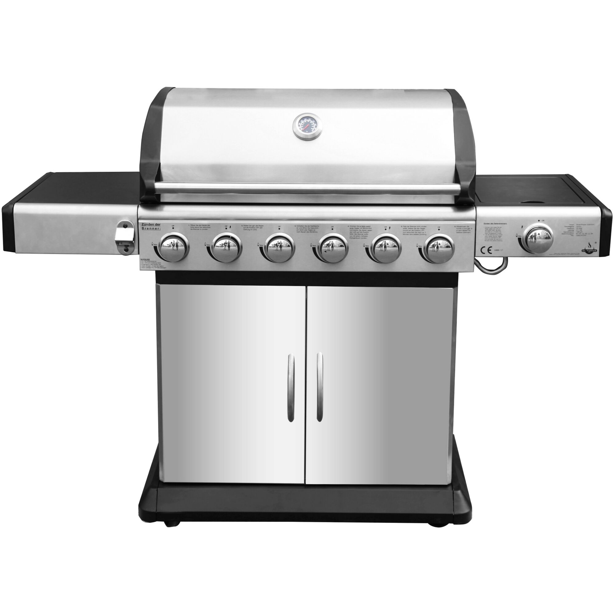 Großer Gasgrill mit sechs Brennern und Unterschrank
