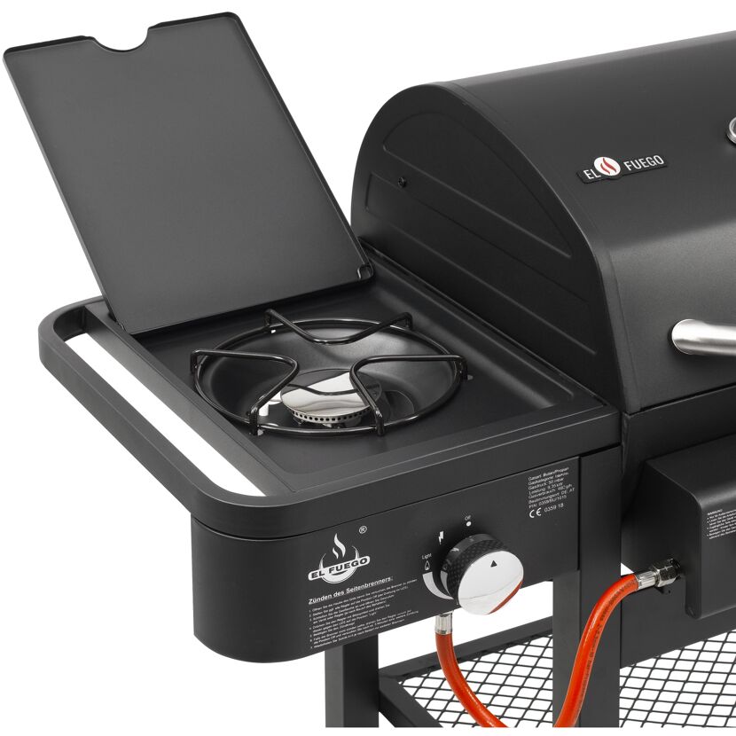 Gasgrill El Fuego Sierra mit geöffnetem Seitenbrenner