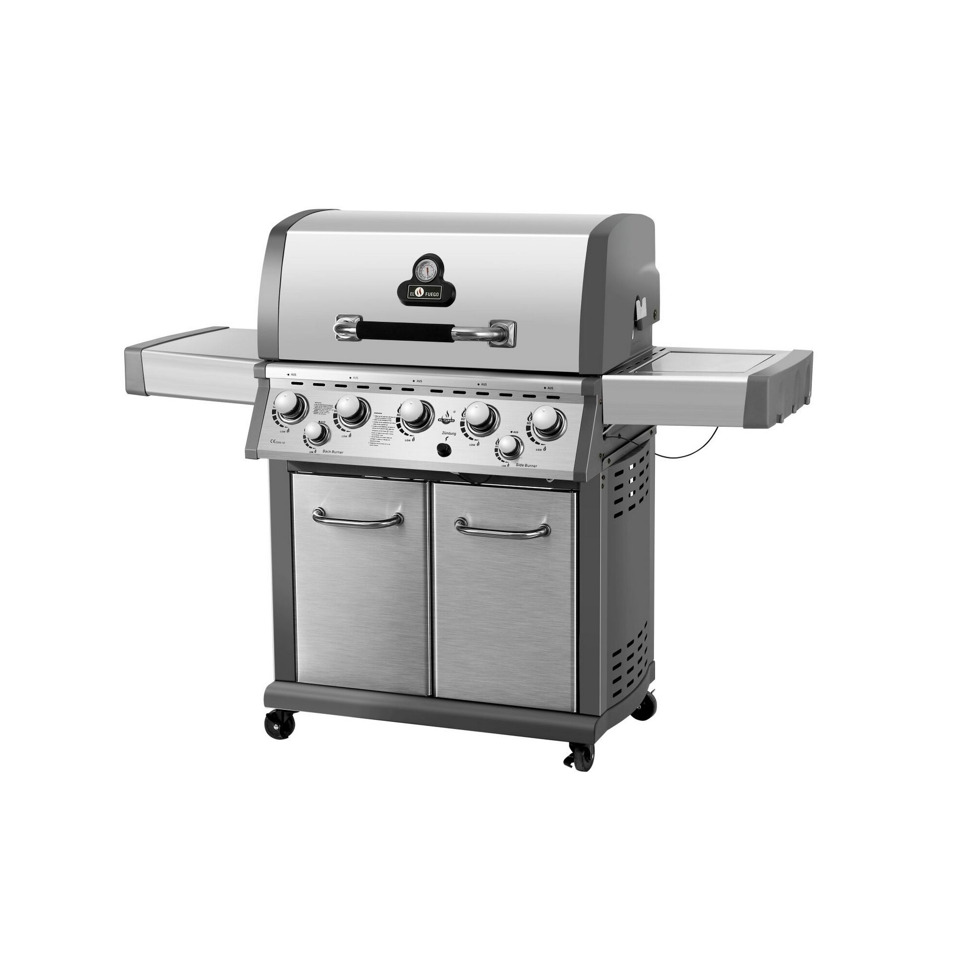 Gasgrill Bellevue mit vier Brennern, Seitenbrenner und Unterschrank