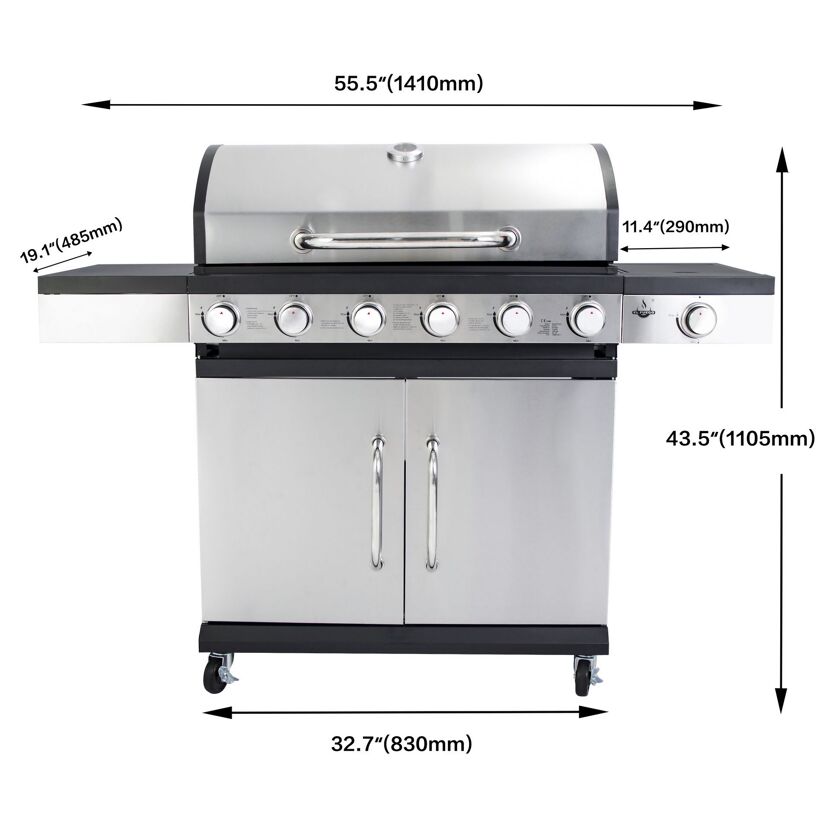 Gasgrill mit sechs Brennern, Seitenbrenner und Unterschrank