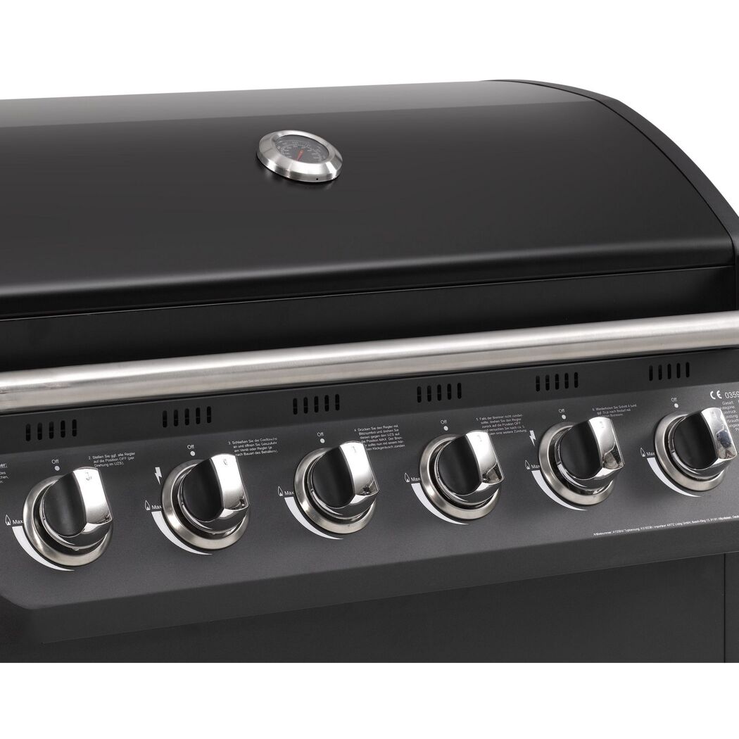 Gasgrill mit fünf Drehreglern und Thermometer